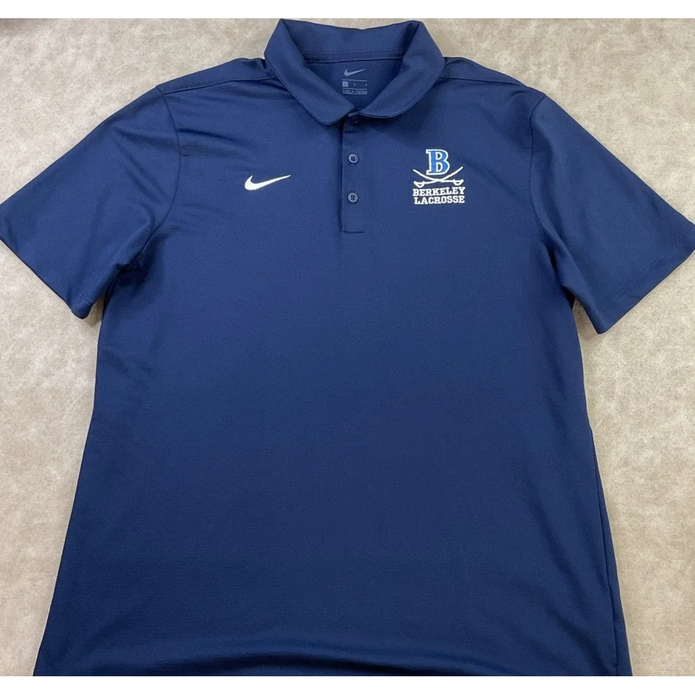 Nike Polo Shirt Berkeley Lacrosse Embroidered Logo‎ Navy Short Sleeve Men Sz L